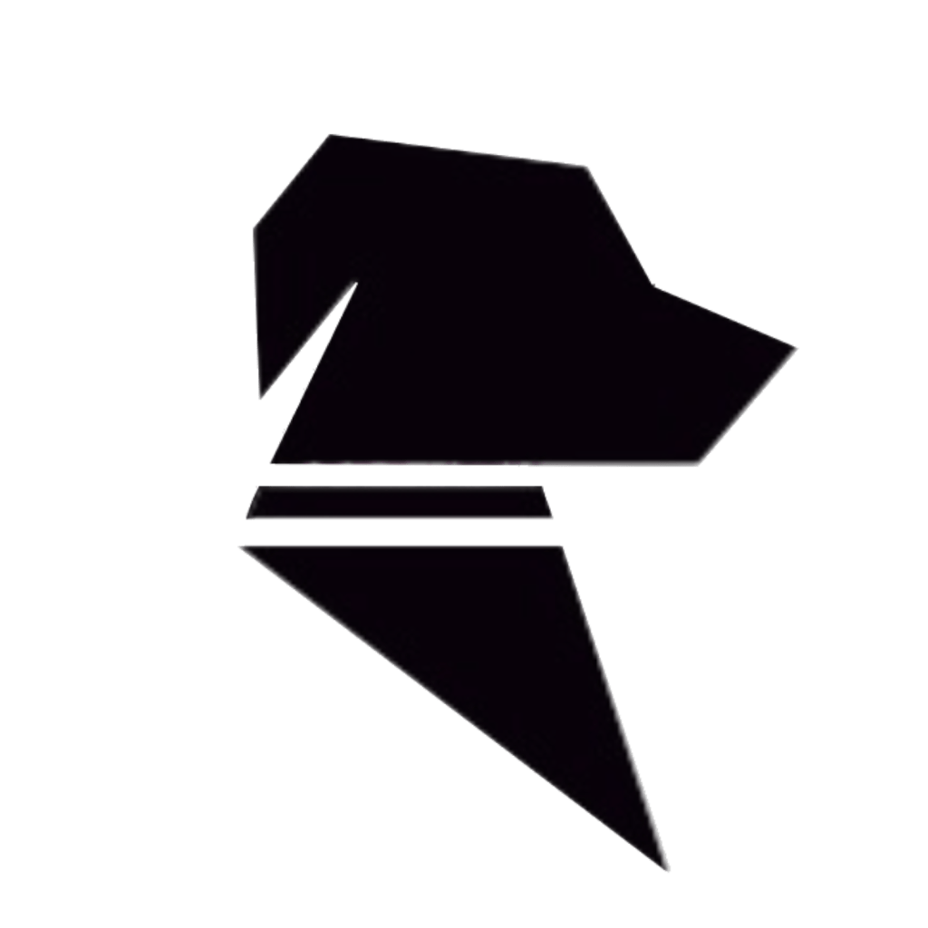 Abstract black dog head silhouette with geometric shapes.